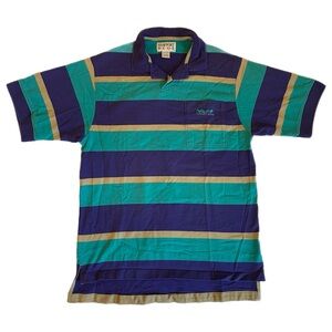 Vintage Newport Blue Striped Short Sleeve Polo Shirt